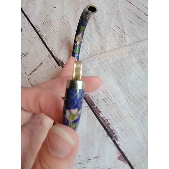 Set 2 Cloisonne Bracelet Bangle Hinged 2.5" Cobalt Blue Flowers Vintage Enamel - Picture 6 of 7